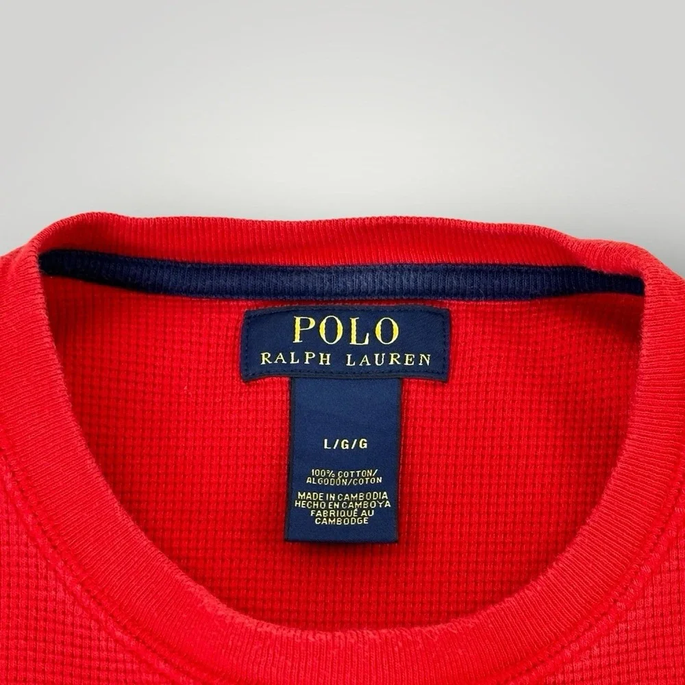 Polo Ralph Lauren Thermal Knit T Shirt Mens L‎ Red Blue Pony Preppy Casual